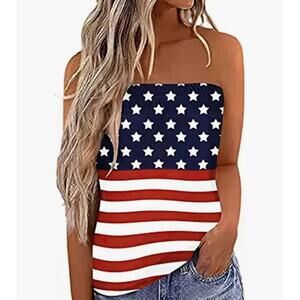 American Flag Strapless Bandeau Tank Women 4th of July Sleeveless - Medium